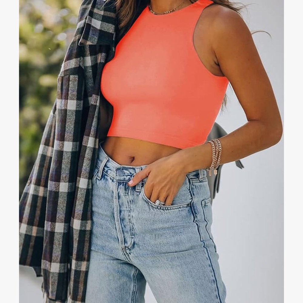 Coral high neck crop top